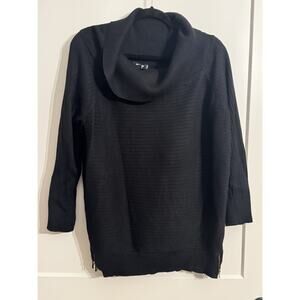 Premise Studio Cowl Neck Sweater Black 3/4 Sleeves Zipper Accent Classic Sz 1X